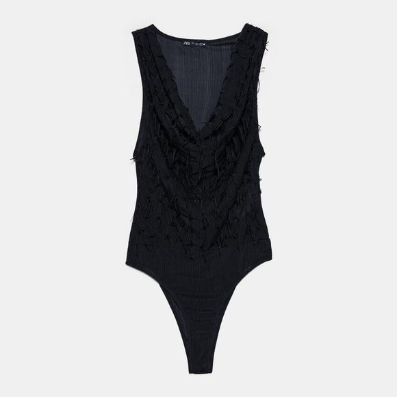 NWT Zara Fringed Bodysuit Black - Picture 5 of 9